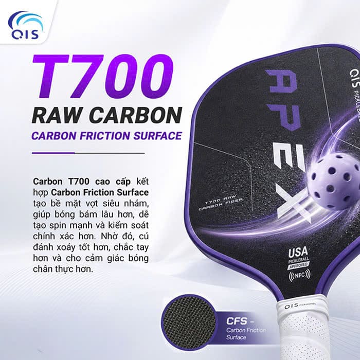 Mặt vợt T700 Raw Carbon Fiber - Chất liệu thường có trên các dòng vợt cao cấp Mặt vợt T700 Raw Carbon Fiber - Chất liệu thường có trên các dòng vợt cao cấp